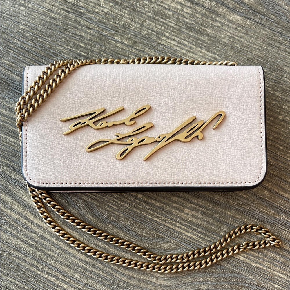 Karl Lagerfeld Paris Kosette Signature Shoulder Bag, Nude with Gold Chain